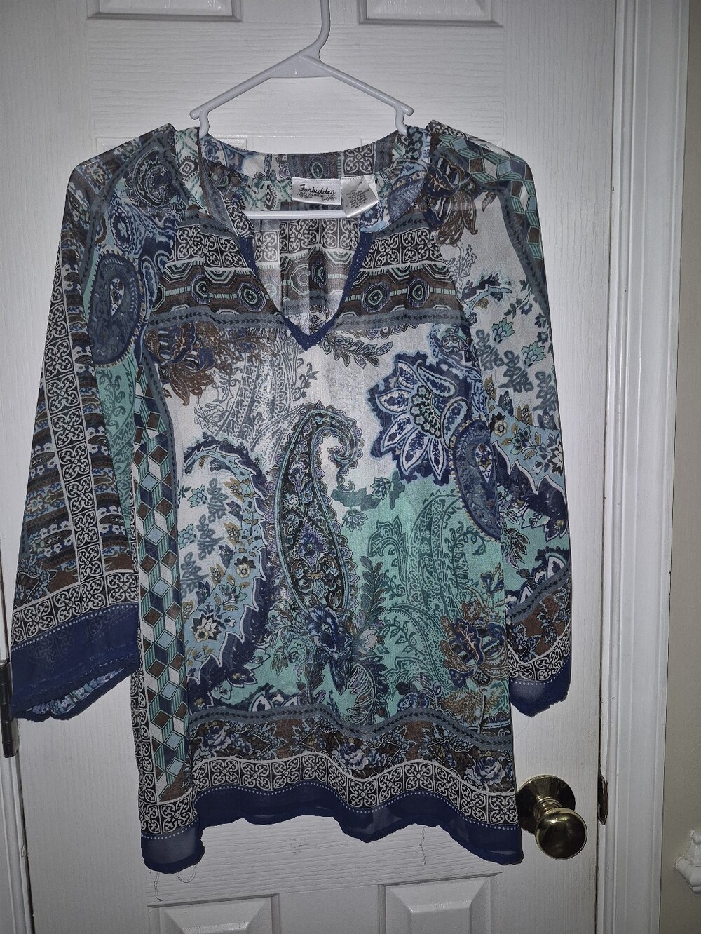 Paisley V-Neck Tunic in Teal and Navy - Lightweight Women's Top